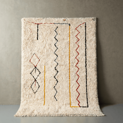 Tapis Berbère Azilal Blanc à Poils Longs