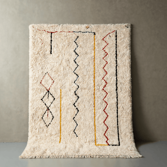 Tapis Berbère Azilal Blanc à Poils Longs