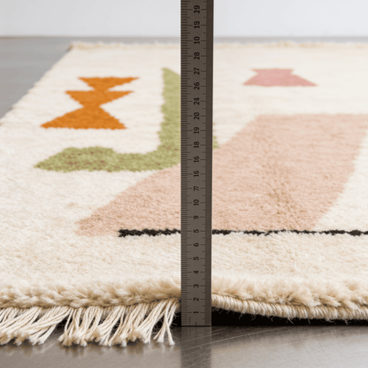Tapis Berbère Beni Ouarain - Motifs Terracotta, Vert et Rose