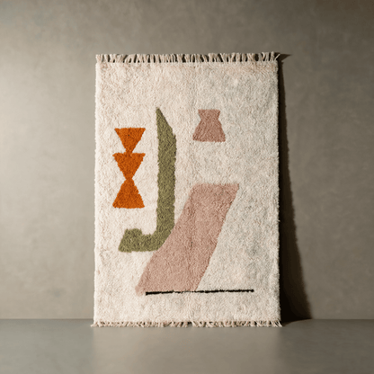 Tapis Berbère Beni Ouarain - Motifs Terracotta, Vert et Rose