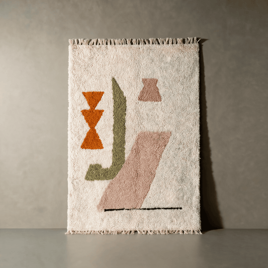 Tapis Berbère Beni Ouarain - Motifs Terracotta, Vert et Rose