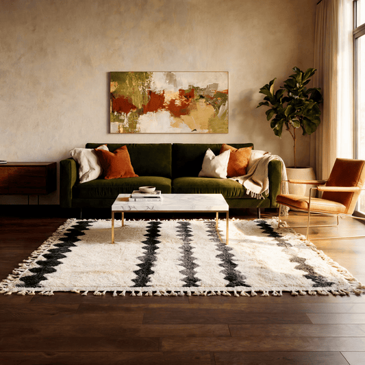 Tapis Berbère Beni Ouarain - Losanges Noirs sur Fond Ivoire