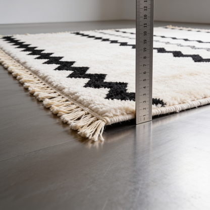 Tapis Berbère Beni Ouarain - Losanges Noirs sur Fond Ivoire