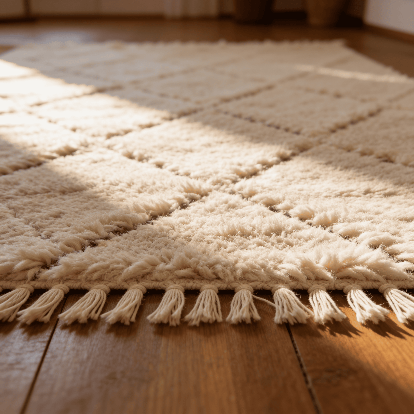 Grand Tapis Berbère Crème - Losanges Tonaux Ivoire