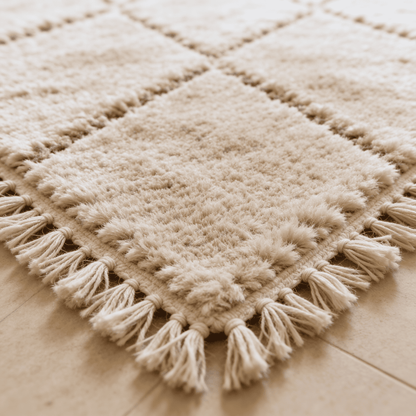 Grand Tapis Berbère Crème - Losanges Tonaux Ivoire