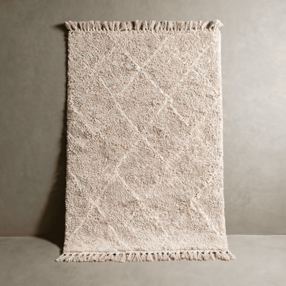 Grand Tapis Berbère Crème - Losanges Tonaux Ivoire