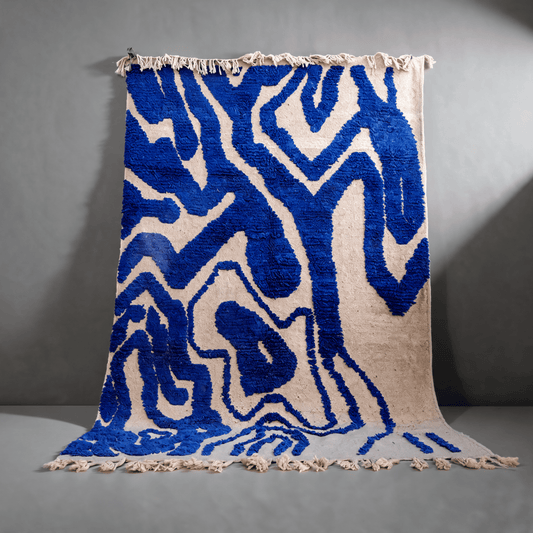 Tapis Berbère Béni Ouarain Moderne Bleu