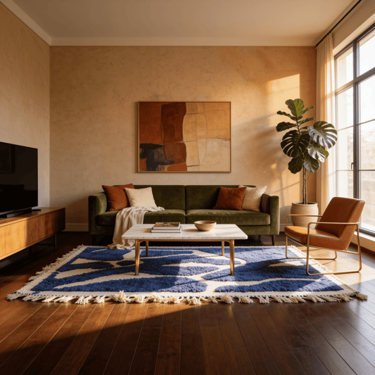 Tapis Berbère Béni Ouarain Moderne Bleu À Reliefs