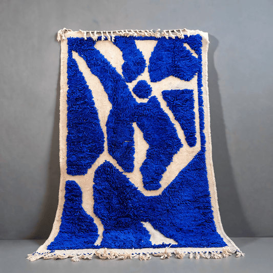 Tapis Berbère Béni Ouarain Moderne Bleu À Reliefs