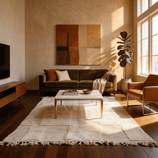 Tapis Berbère Béni Ouarain Blanc Moderne à Motifs Abstrait