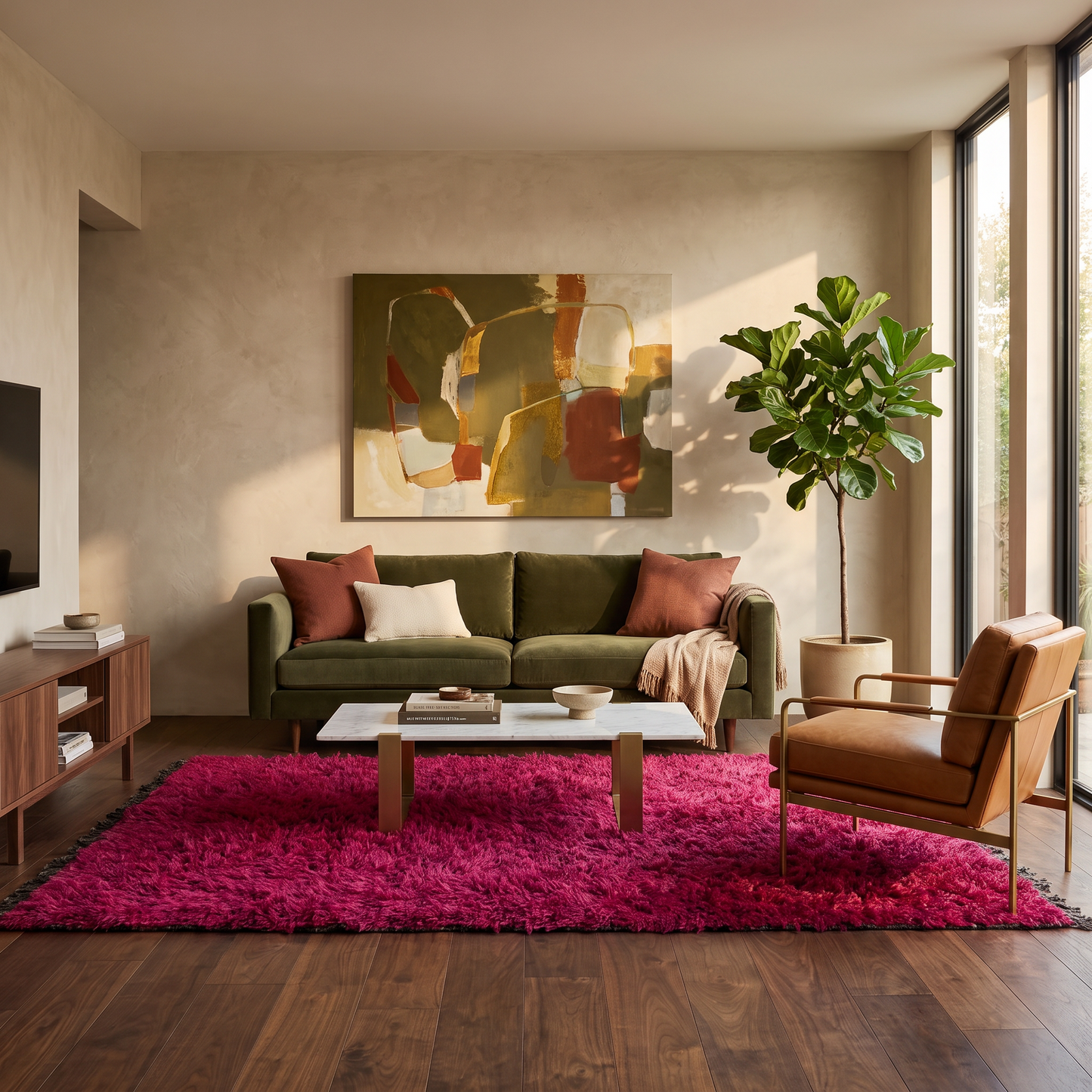 Reneda - Tapis Berbère vintage en situation dans un salon moderne