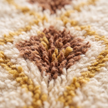Tapis Berbère Azilal écru - détail macro de la laine et du tissage