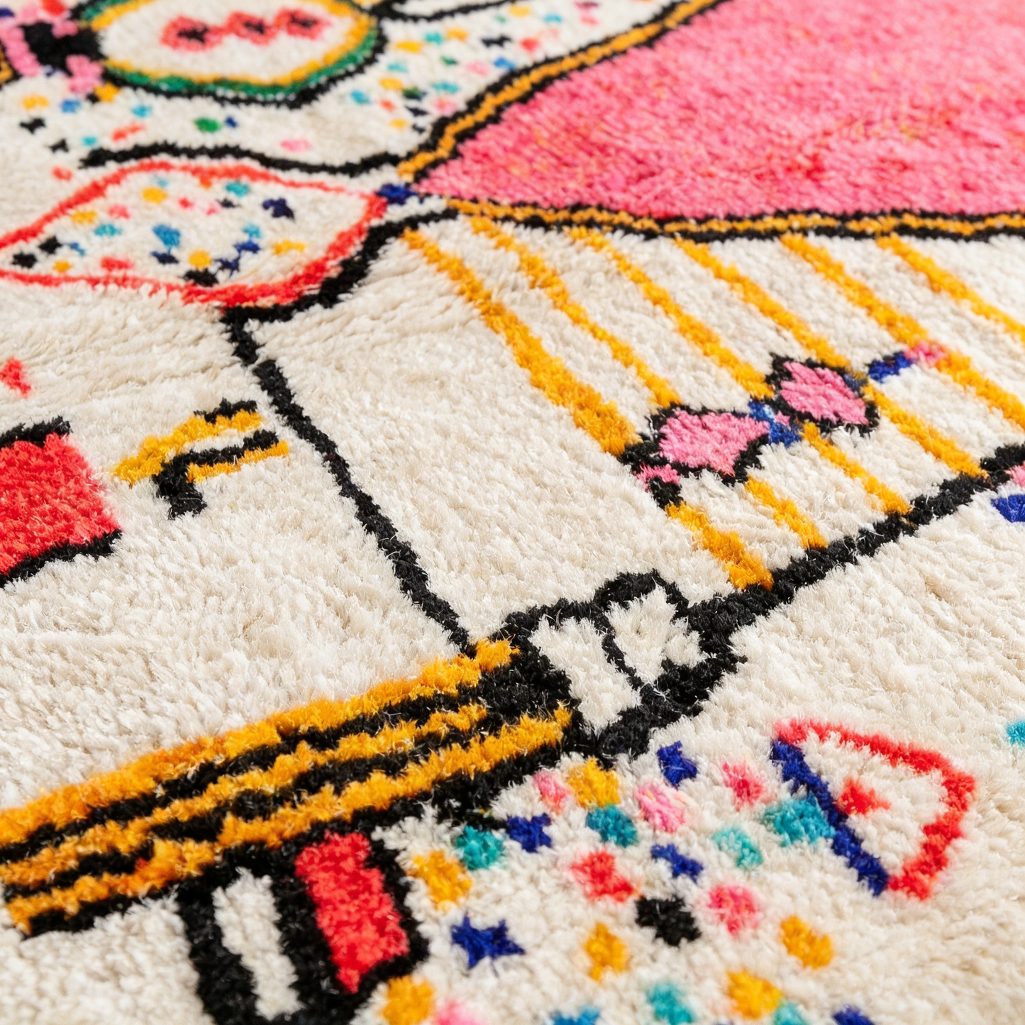 Tapis Berbère Azilal écru - détail macro de la laine et du tissage