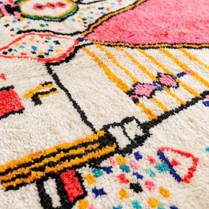 Tapis Berbère Azilal écru - détail macro de la laine et du tissage