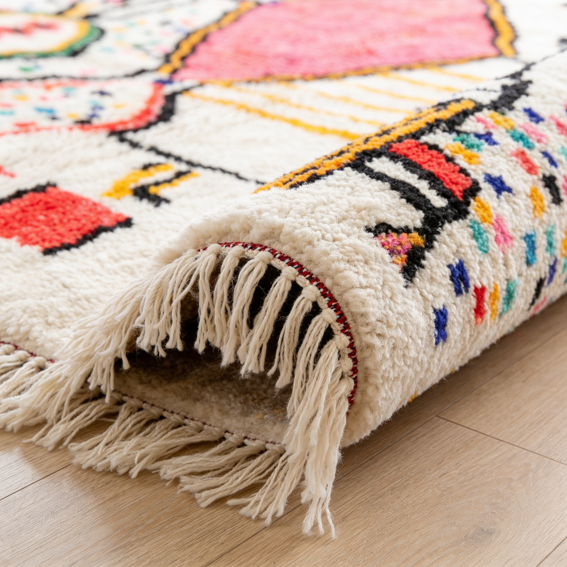Tapis Berbère Azilal écru - gros plan sur l'épaisseur du poil