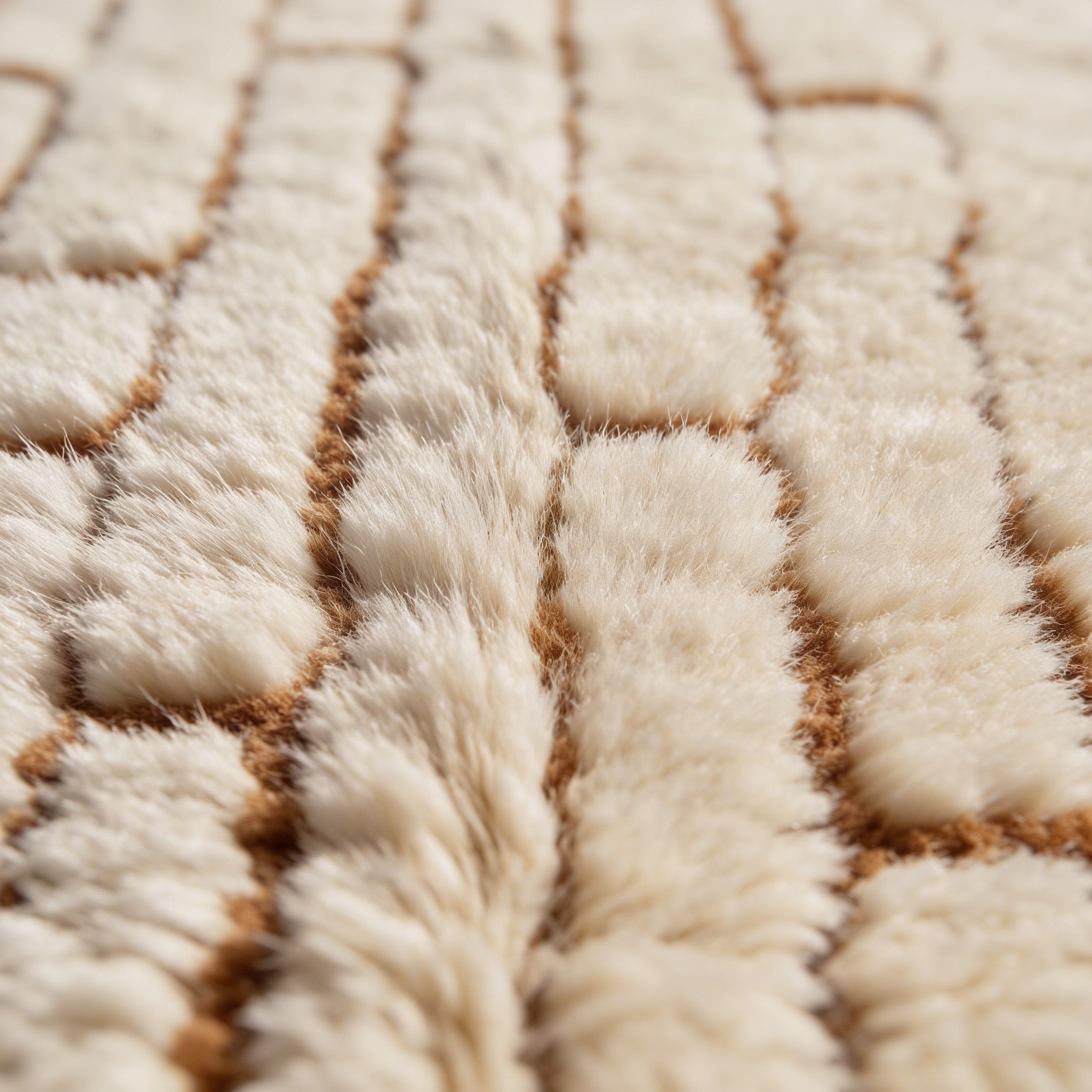 Tapis Berbère Beni Ouarain shaggy blanc - détail macro de la laine