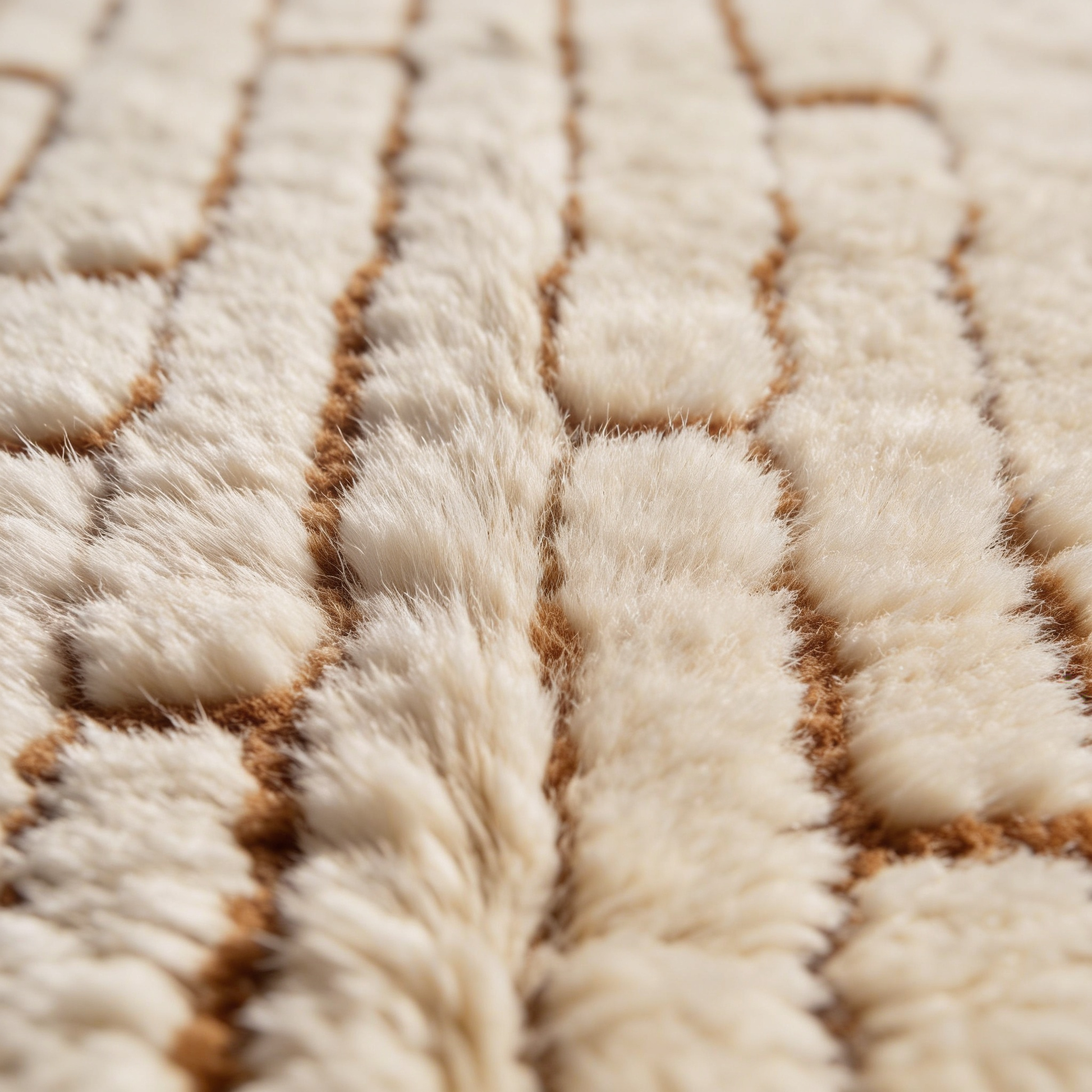 Tapis Berbère Beni Ouarain shaggy blanc - détail macro de la laine