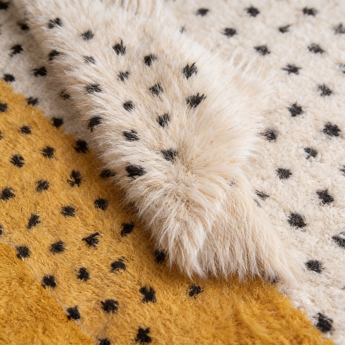 Tapis Berbère Beni Ouarain noir et blanc - détail macro de la laine