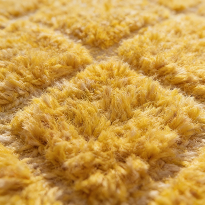 Tapis Berbère Béni Ouarain jaune - détail macro de la laine et du tissage