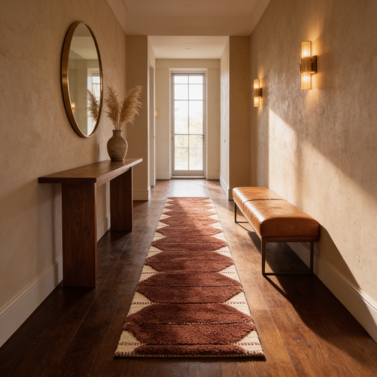 Tapis Mrirt de couloir Terre Rouge en situation dans un couloir moderne