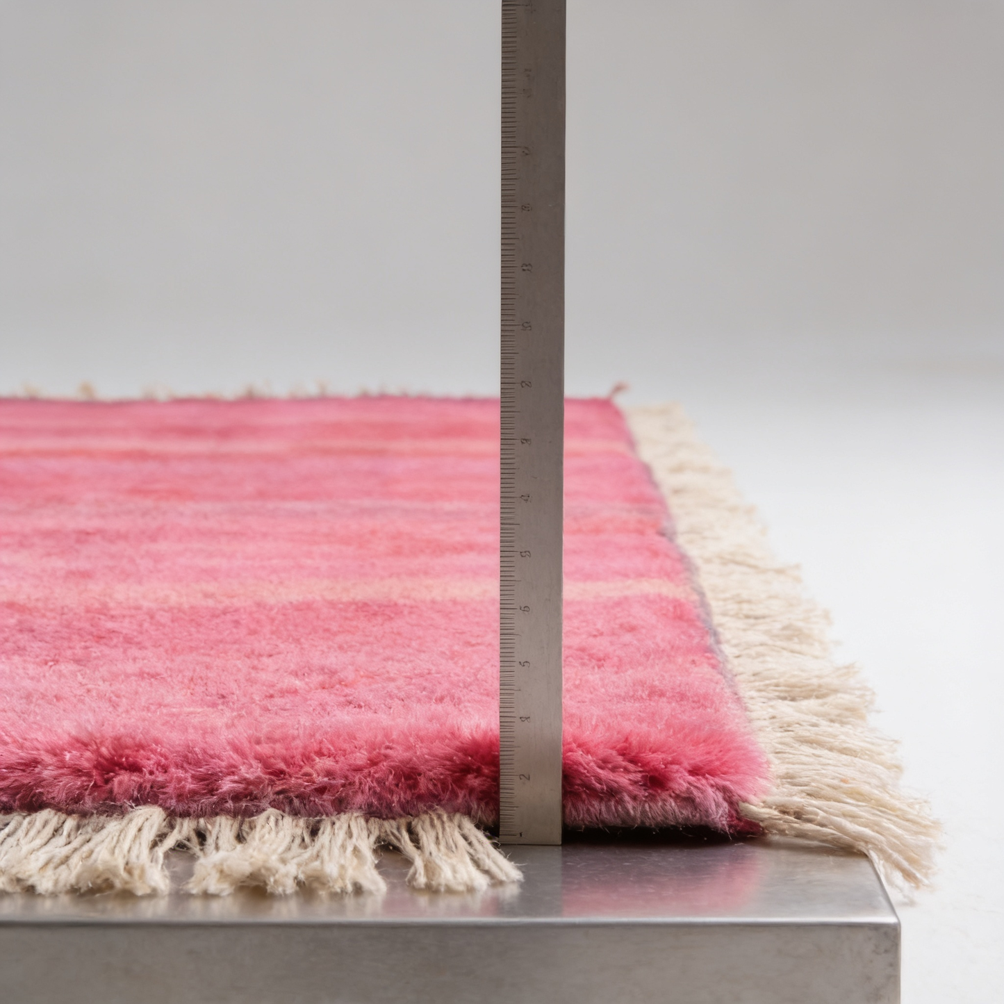 Tapis Berbère Boujad - mesure de l'épaisseur avec une règle graduée