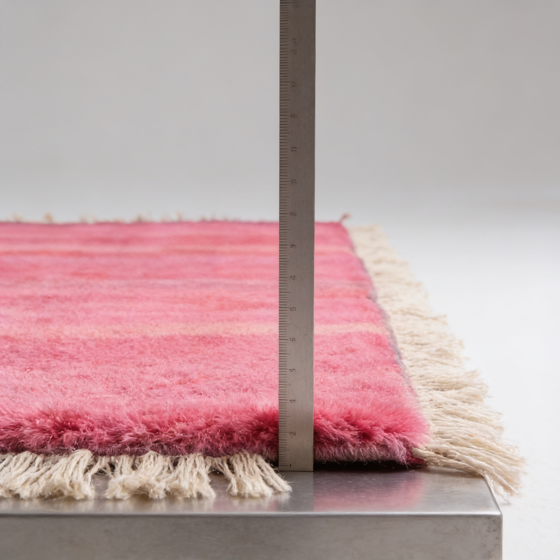 Tapis Berbère Boujad - mesure de l'épaisseur avec une règle graduée