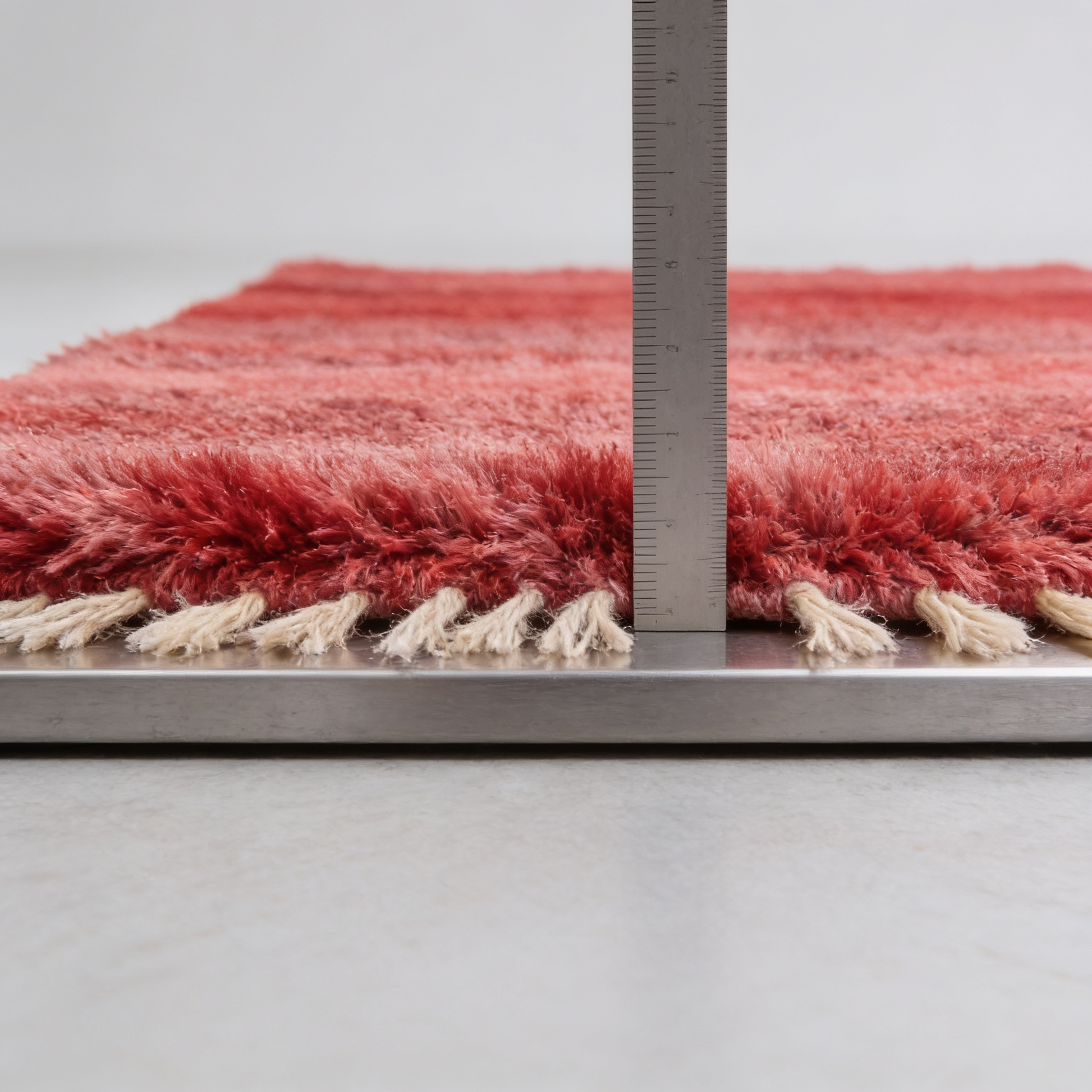 Tapis Berbère Boujad - mesure de l'épaisseur avec une règle graduée