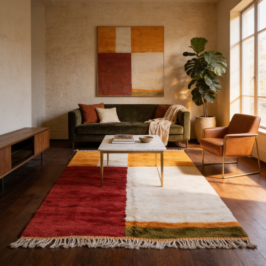 Tapis Berbère Mrirt en situation dans un salon moderne