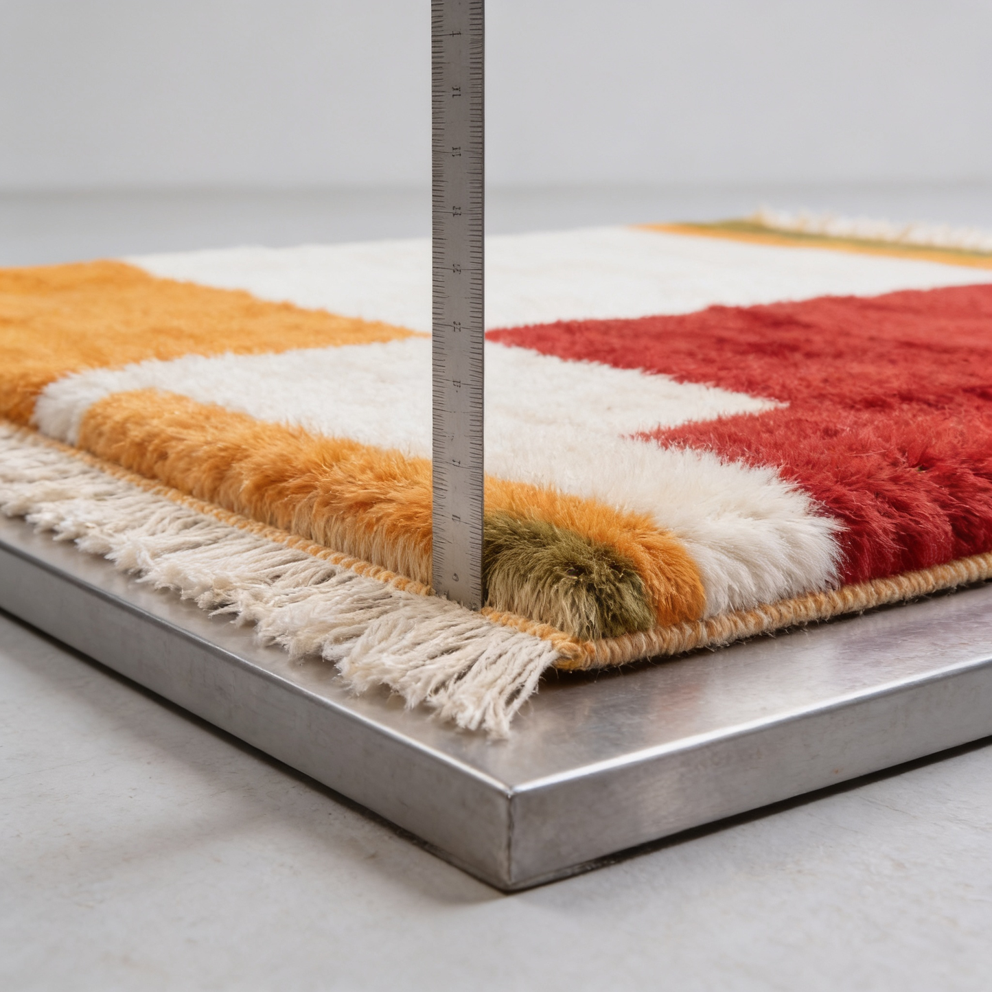 Tapis Berbère Mrirt - mesure de l'épaisseur avec une règle graduée