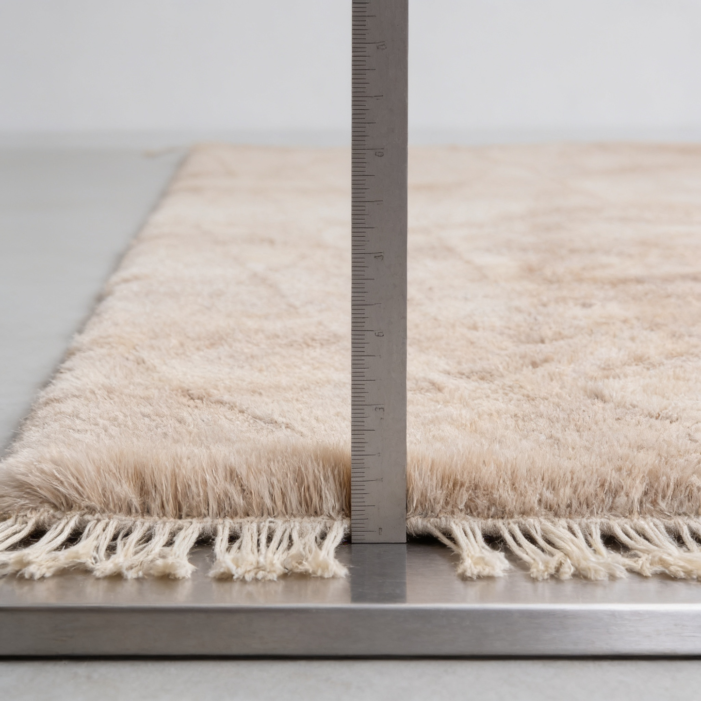 Tapis Berbère Mrirt - mesure de l'épaisseur avec une règle graduée