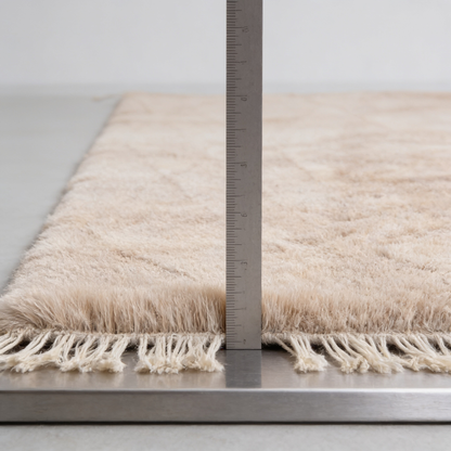 Tapis Berbère Mrirt - mesure de l'épaisseur avec une règle graduée