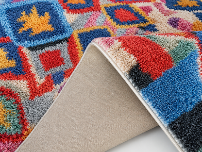 Détail du dos en tissu beige d'un tapis berbère Boujaad multicolore – Berbère Tapis