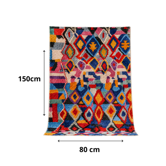Tapis Azilal multicolore 80x150 cm motif losanges géométrique touffeté – MaisonTifinagh