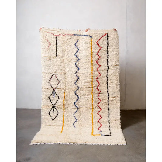 Tapis Azilal Blanc Géométrique Coloré - vue principale - tapis berbère fait main au Maroc