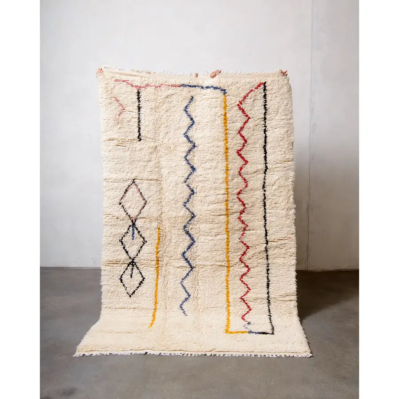 Tapis Azilal Blanc Géométrique Coloré - vue principale - tapis berbère fait main au Maroc