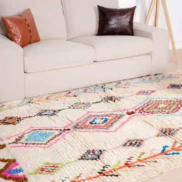 Tapis Azilal Coloré Losanges Multicolores - Tapis Azilal tissé main - artisanat berbère authentique