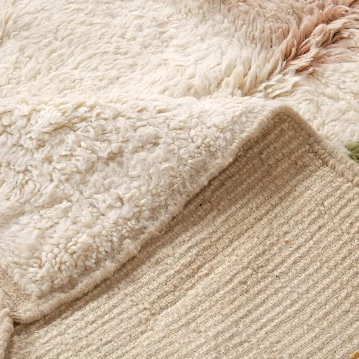 Tapis Beni Ouarain Abstrait Coloré Terracotta Vert Rose - ambiance décoration intérieure marocaine artisanale