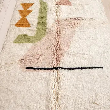 Tapis Beni Ourain Abstrait Coloré Terracotta Vert Rose - laine naturelle - tapis berbère fait main