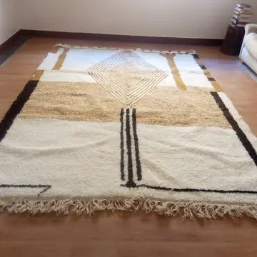 Tapis Beni Ourain Géométrique Camel - Tapis Beni Ourain tissé main - artisanat berbère authentique