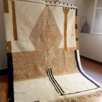 Tapis Beni Ourain Géométrique Camel - vue principale - tapis berbère fait main au Maroc