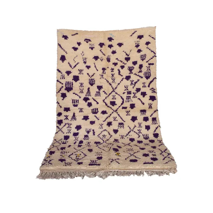 Tapis Beni Ourain Ivoire Violets - vue principale - tapis berbère fait main au Maroc