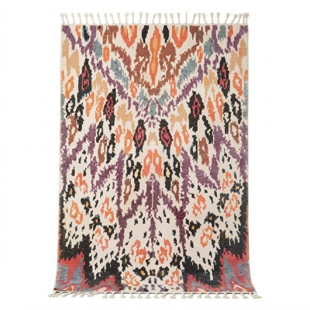 Tapis berbère Boujaad | motifs abstraits en miroir | fond blanc crème | Berbère Tapis
