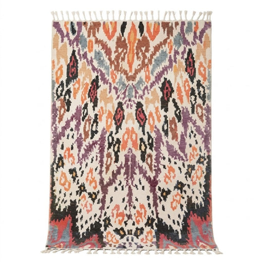 Tapis berbère Boujaad | motifs abstraits en miroir | fond blanc crème | Berbère Tapis