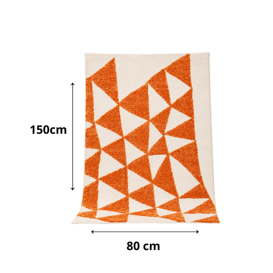 Tapis berbère géométrique orange et ivoire à motifs triangles