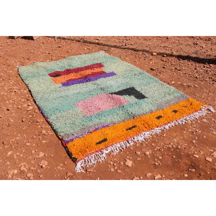 Tapis Marocain Coloré Motifs Abstraits Multicolores - détail de la texture - laine naturelle de haute qualité