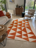 Tapis Berbère Mrirt Orange et Ivoire à Motifs Triangles | Berbère Tapis